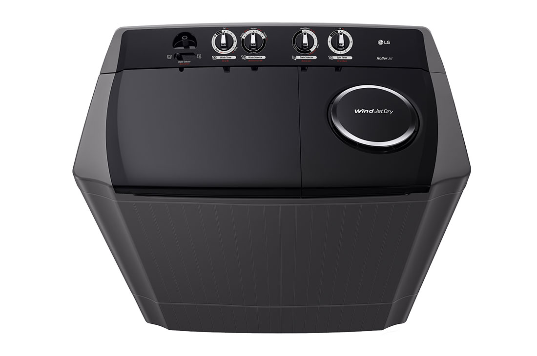 LG Twin Tub Washing Machine 7KG Wind Jet Dry, Roller Jet, 3 Wash Programs, Black Color, front view, P861RONT, thumbnail 6