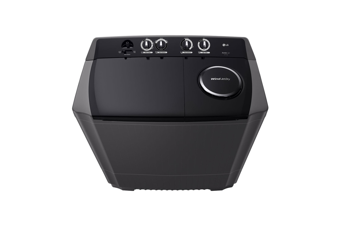 LG 18Kg Semi Automatic Twin Tub, Washing Machine, Roller Jet Pulsator + Soak, Middle Black, top view, P1861RWN9T, thumbnail 5