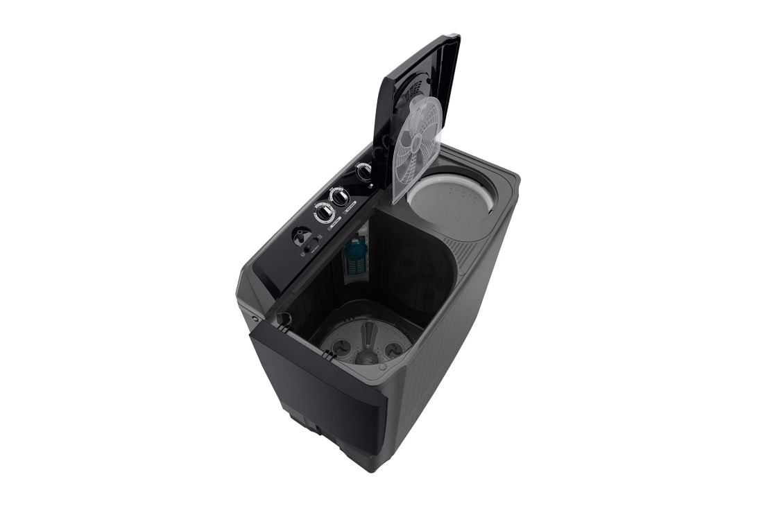 LG 18Kg Semi Automatic Twin Tub, Washing Machine, Roller Jet Pulsator + Soak, Middle Black, left perspective open door, P1861RWN9T, thumbnail 7