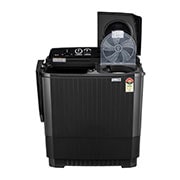 LG 7Kg Semi Automatic Twin Tub Washing Machine, Roller Jet Pulsator + Soak, Full Black, front door open, P861RON9T, thumbnail 2