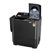 LG 7Kg Semi Automatic Twin Tub Washing Machine, Roller Jet Pulsator + Soak, Full Black, right side door open, P861RON9T, thumbnail 8