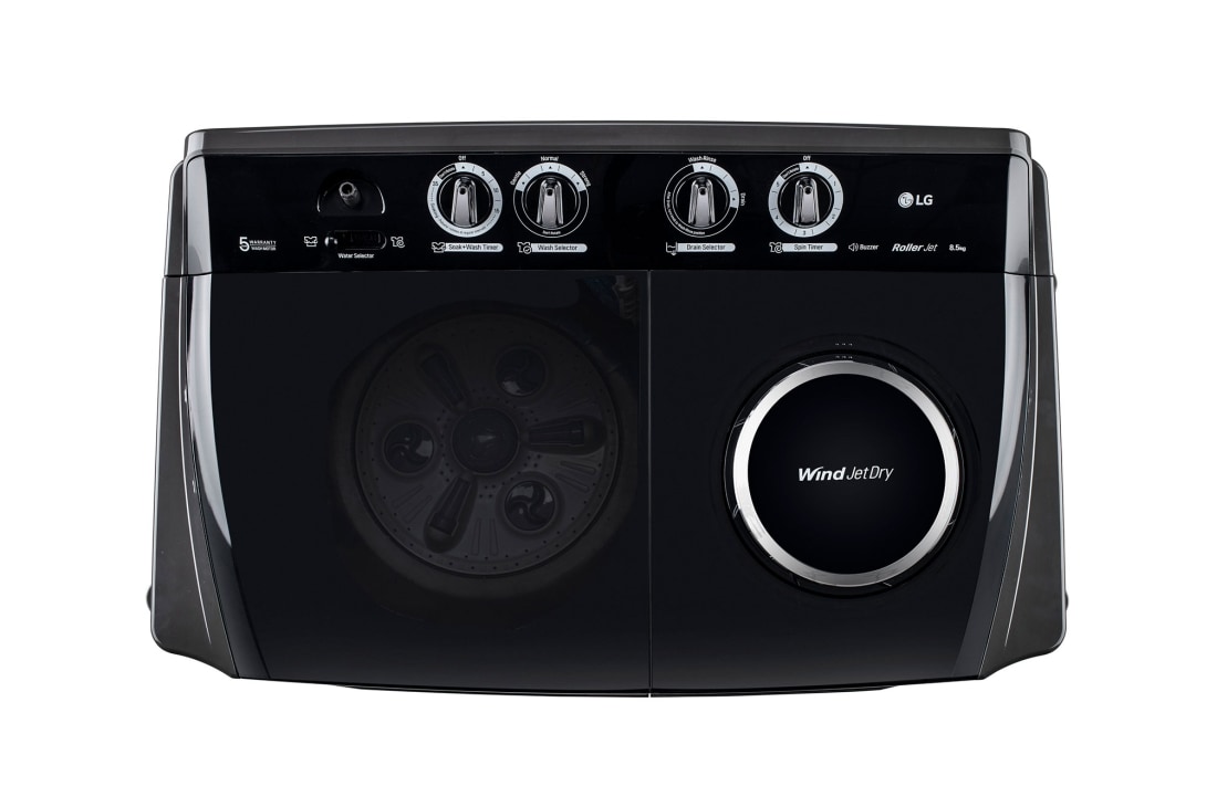 LG 7Kg Semi Automatic Twin Tub Washing Machine, Roller Jet Pulsator + Soak, Full Black, display, P861RON9T, thumbnail 3