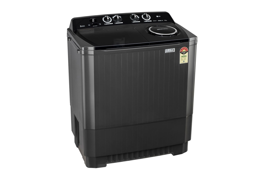 LG 7Kg Semi Automatic Twin Tub Washing Machine, Roller Jet Pulsator + Soak, Full Black, left side, P861RON9T, thumbnail 5