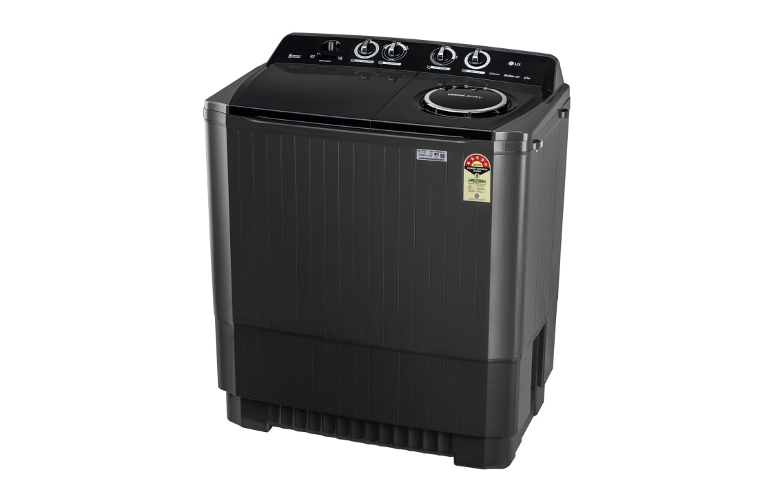 LG 7Kg Semi Automatic Twin Tub Washing Machine, Roller Jet Pulsator + Soak, Full Black, right side, P861RON9T, thumbnail 7