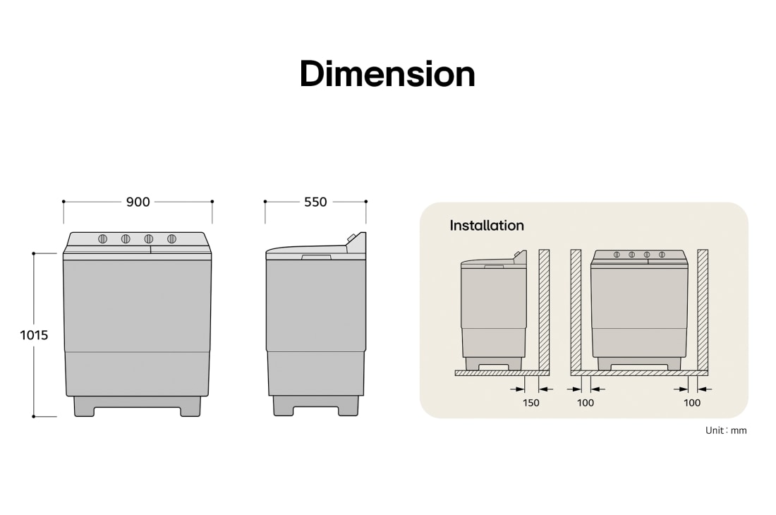 LG 8KG Twin Tub Washer, Twin tub washer with lids open showing wash tub and spin tub compartments from the front., P800R3AGNC, thumbnail 3