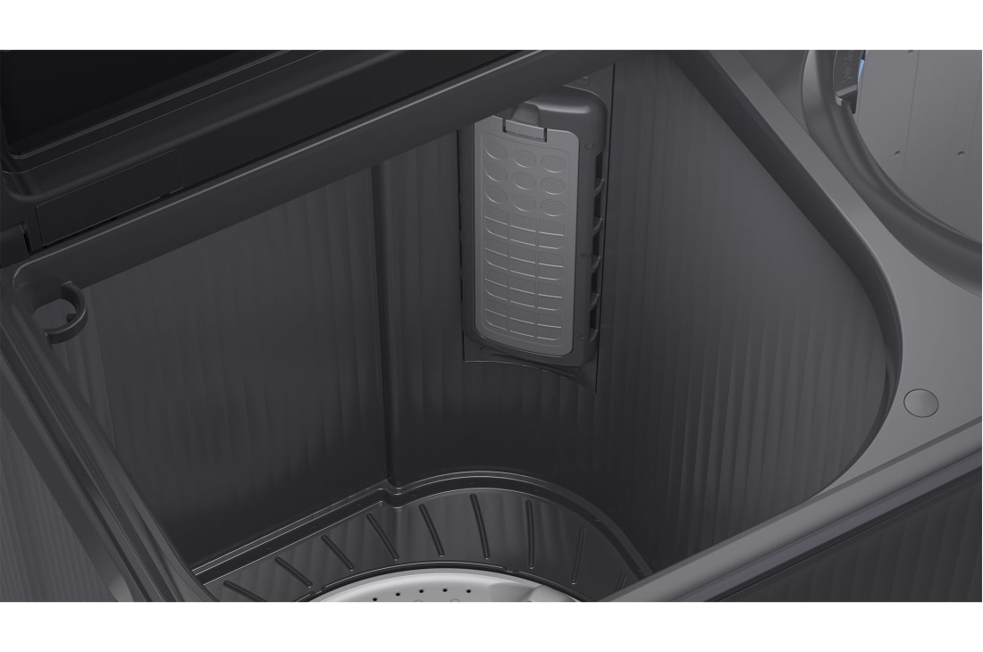 LG 8KG Twin Tub Washer, Hand wiping tempered glass lid of washing machine demonstrating scratch resistant and easy to clean durability feature., P800R3AGNC, thumbnail 11