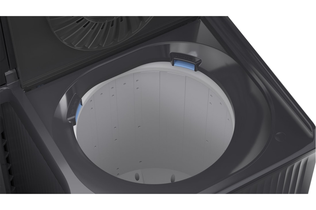 LG 8KG Twin Tub Washer, Close up view of washer lid and surface being cleaned to highlight durable tempered glass material., P800R3AGNC, thumbnail 12