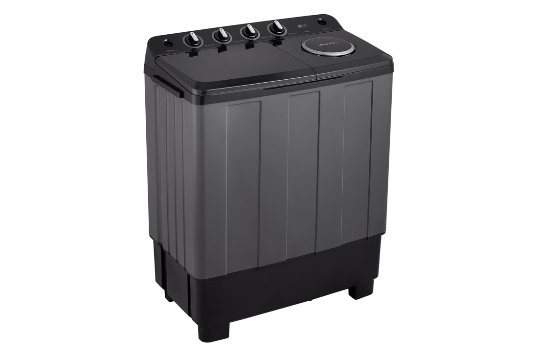 LG 8KG Twin Tub Washer, Top view of the washing machine control panel showing durable tempered glass lid and rotary selector knobs., P800R3AGNC, thumbnail 6
