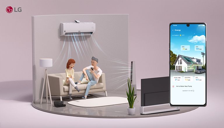 Gestion de l’énergie et de la climatisation domestiques par le système LG via une application de smartphone.