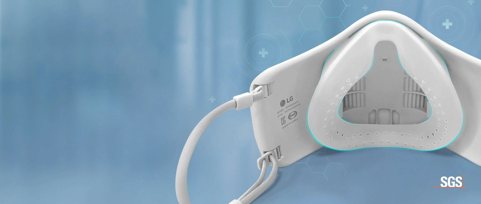 L’intérieur du purificateur d’air portable est visible avec une ligne bleu clair soulignant le couvercle intérieur.