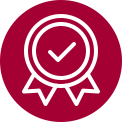 Une icône circulaire rouge montrant une médaille de style ruban avec une coche, symbolisant des performances répulsives certifiées et éprouvées.