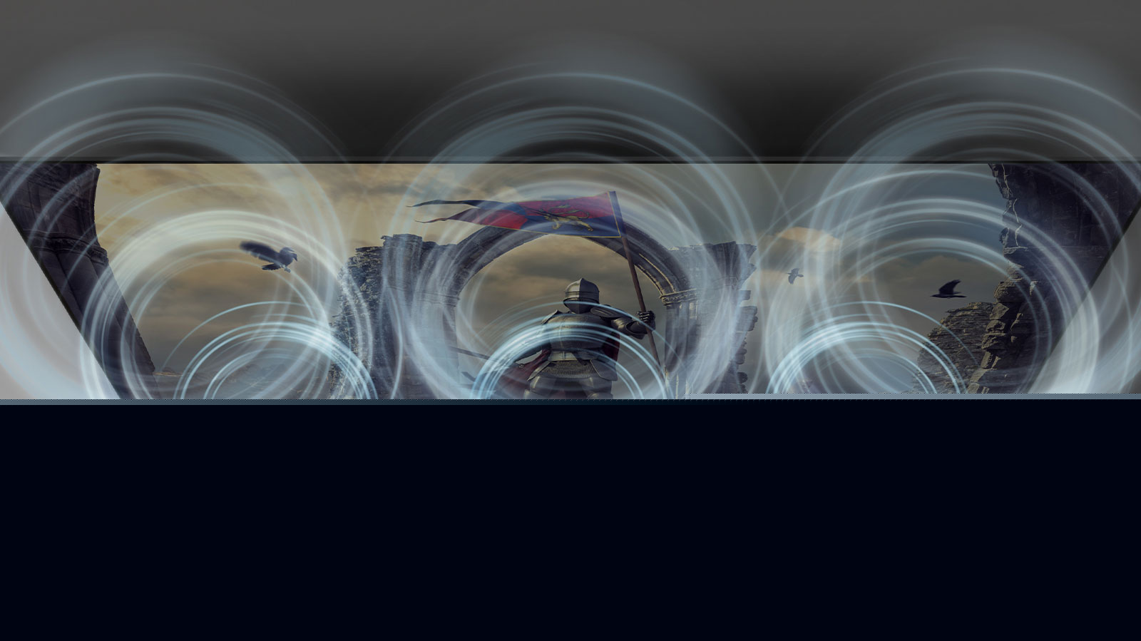 LG SC9S Une barre de son est placée sur le meuble et des ondes sonores encerclées de bleu partent de la barre de son vers la droite devant le téléviseur.