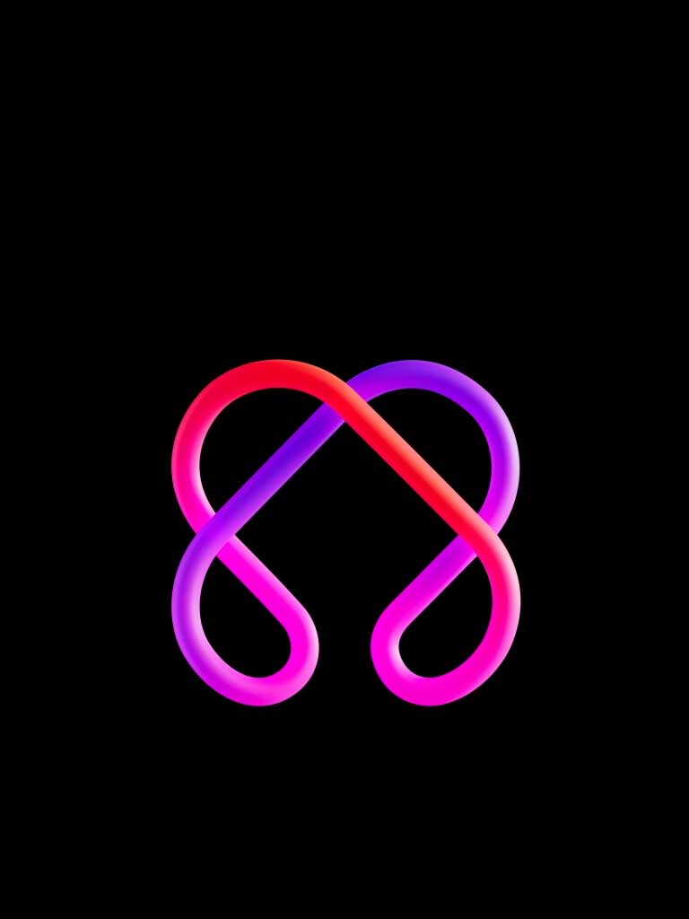 Un symbole LG AI rose et violet incurvé est affiché au centre, et se transforme en machine à laver et sèche-linge LG noir mat côte à côte, posés sur un fond sombre avec un dégradé de teintes violet foncé et noir.