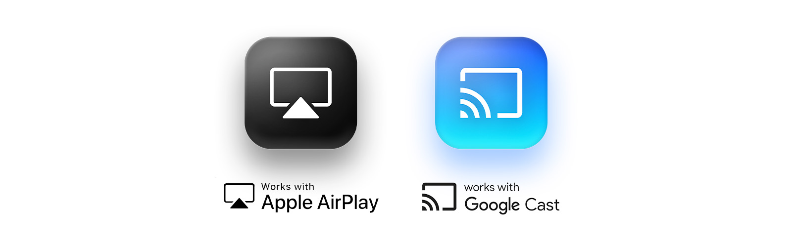 Le logo Apple Airplay sur la gauche te un logo Google Cast sur la droite.