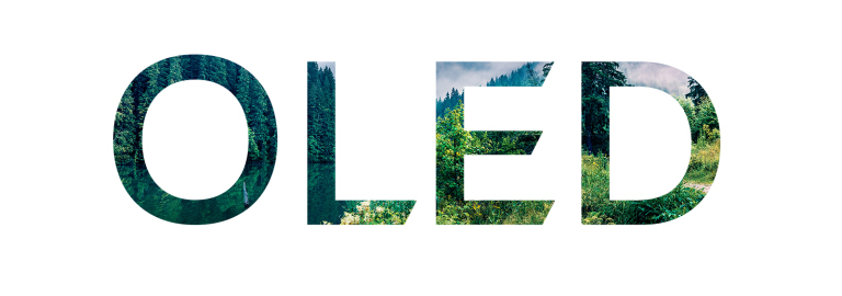 Une mention « OLED » avec une image de nature venant de la droite (lire la vidéo)