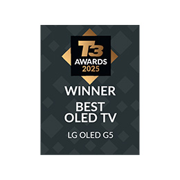Logo T3 Awards 2025 avec le texte GAGNANT MEILLEURE OLED TV LG OLED G5.