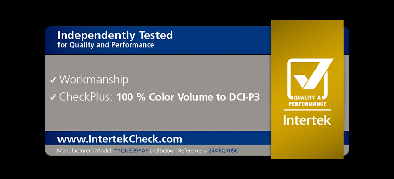 Certification Intertrek pour un volume de couleurs à 100 % par rapport au DCI-P3.