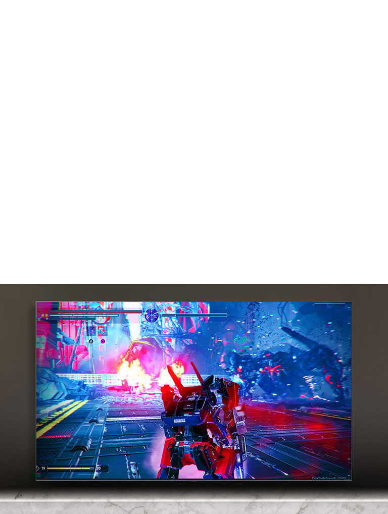 Écran de téléviseur montrant la scène du jeu de bataille.