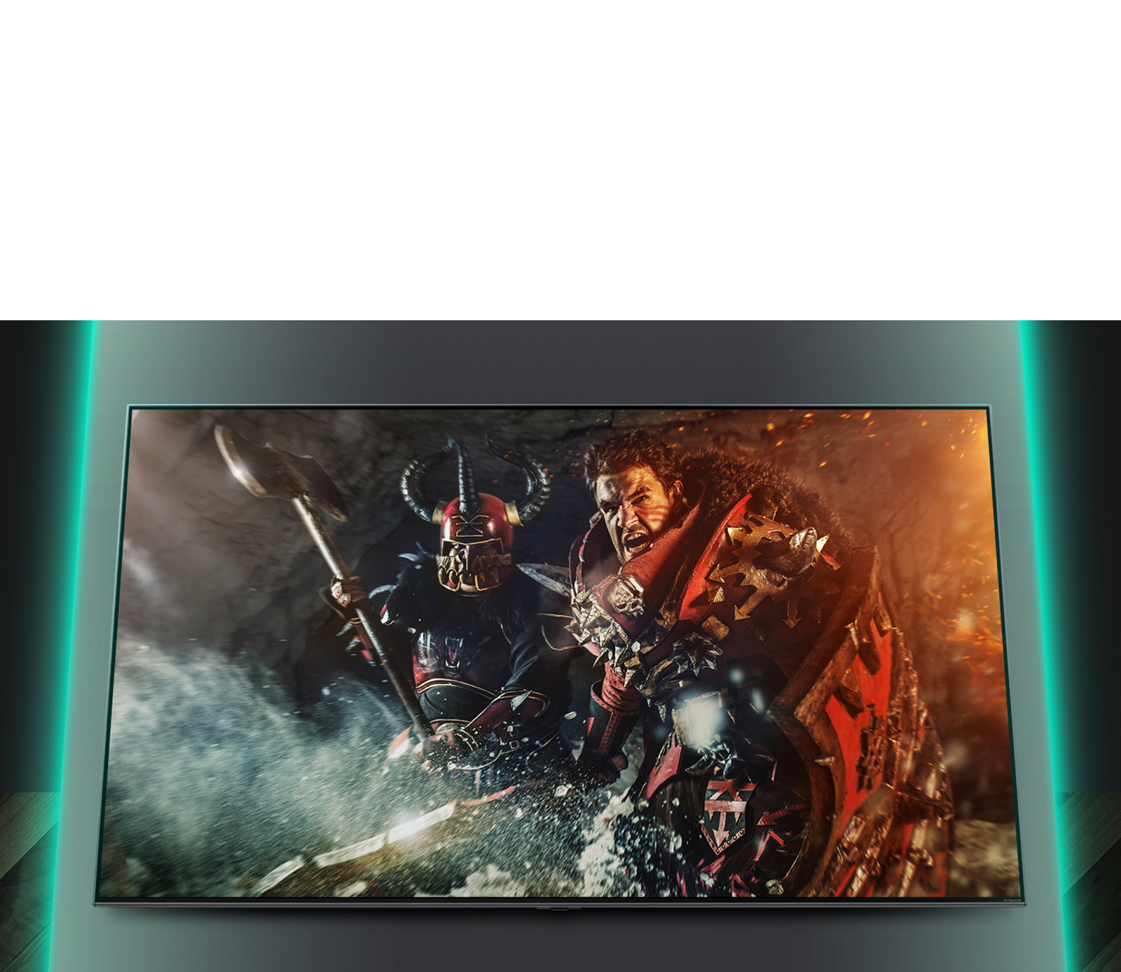 Écran de téléviseur montrant la scène du jeu de bataille.