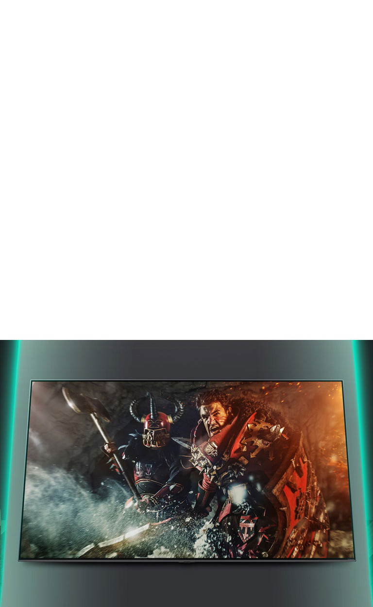 Écran de téléviseur montrant la scène du jeu de bataille.