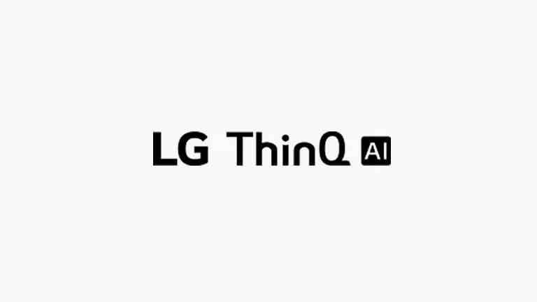 Le logo LG ThinQ AI est disposé verticalement sur un arrière-plan blanc.