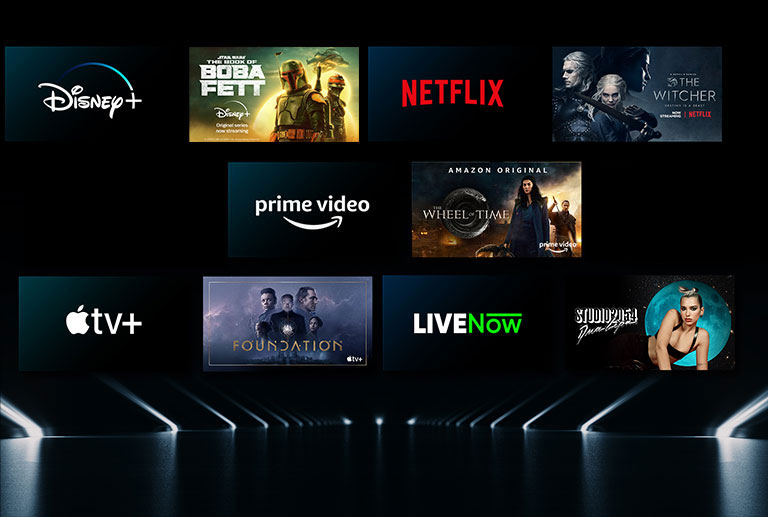 Image montrant divers services OTT avec leurs émissions respectives à côté de chaque logo.