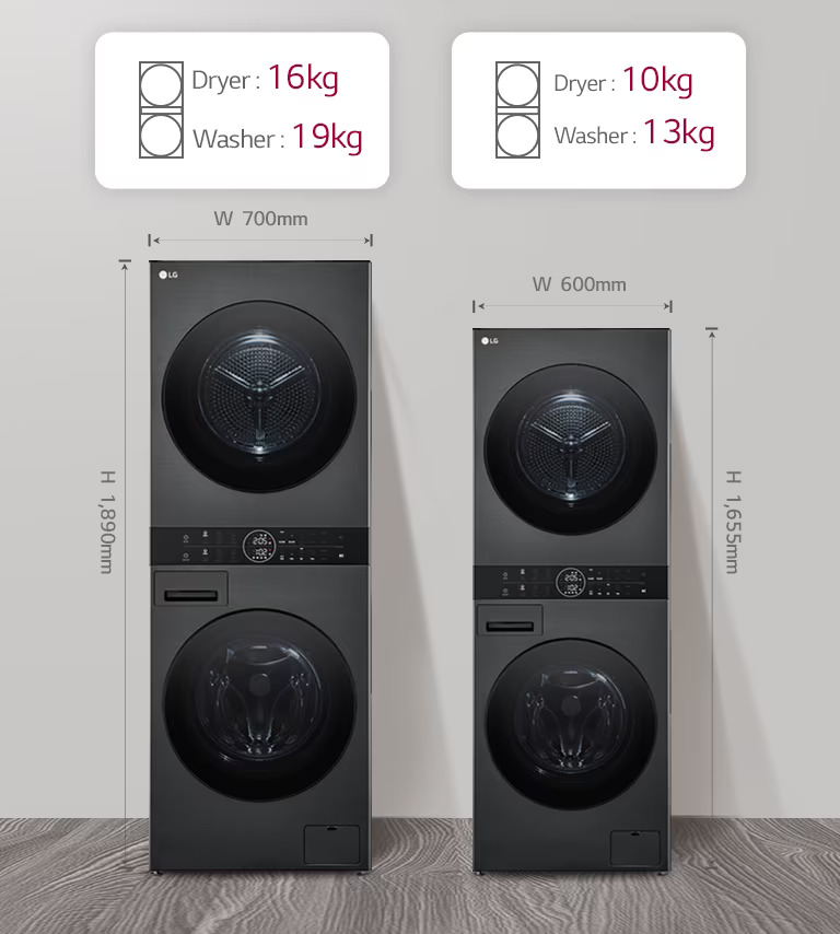 L'image ci-contre compare la taille et la capacité de la tour de lavage de 27 pouces.