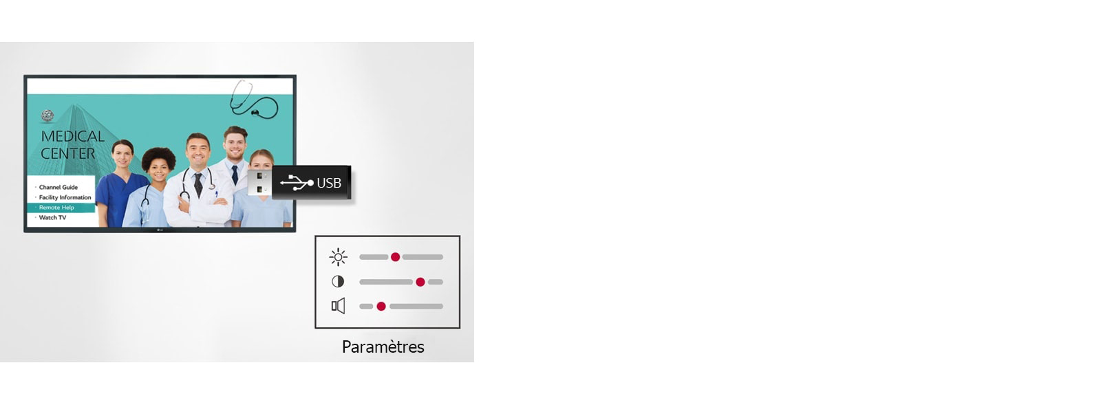 Setting data of the display can be stored on USB and transmitted to other displays.