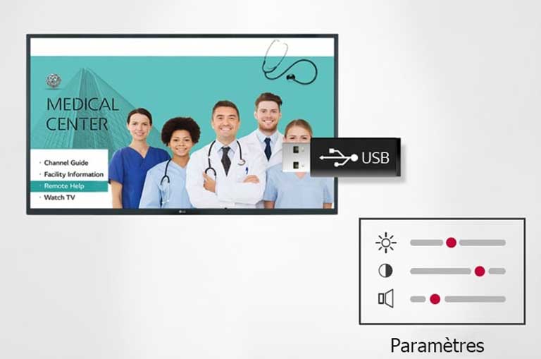Setting data of the display can be stored on USB and transmitted to other displays.