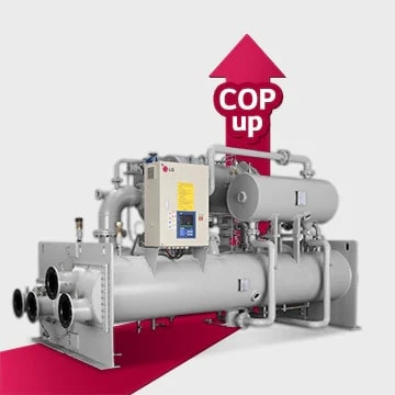 Refroidisseur sur fond blanc avec une flèche rouge en dessous.