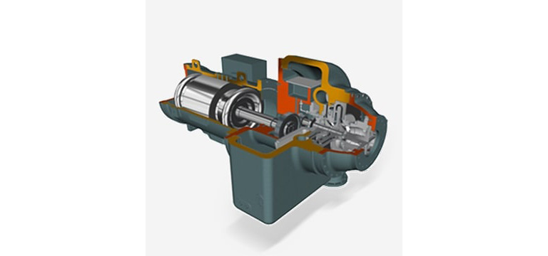 Un quart du composant du refroidisseur est exposé, révélant un intérieur complexe rempli de pièces métalliques complexes.