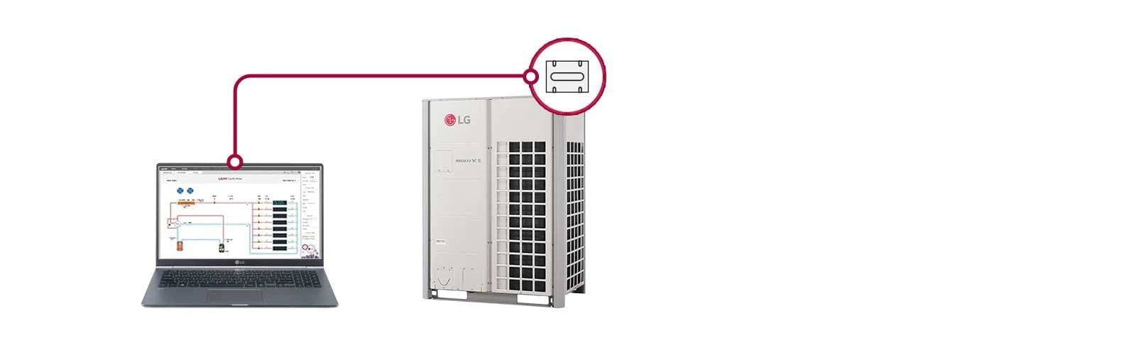 Un expert portant un uniforme LG inspecte les composants et les performances du HVAC. en utilisant des outils électroniques qui détectent les anomalies.