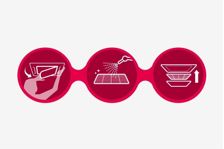 Icône pour le démontage, le nettoyage et le remontage des filtres.