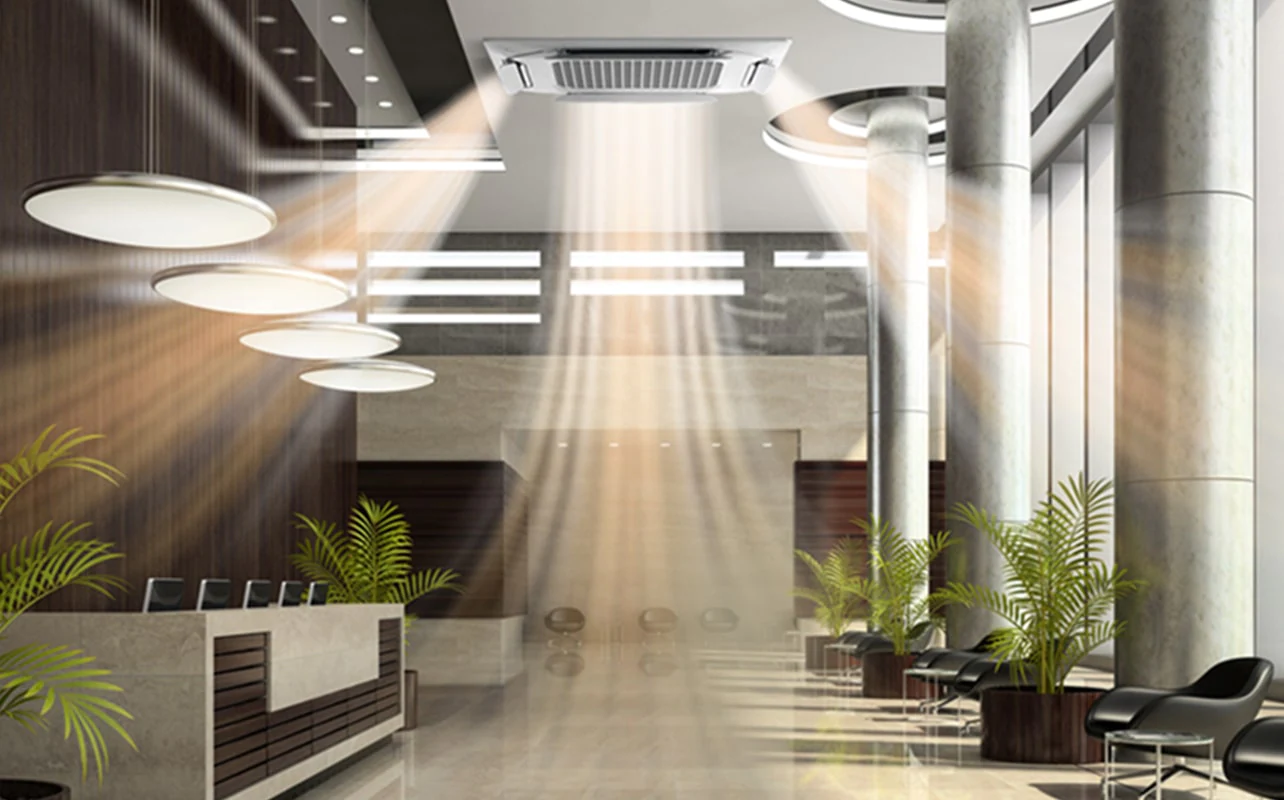 Cassette DUAL Vane installée dans un hall d’hôtel