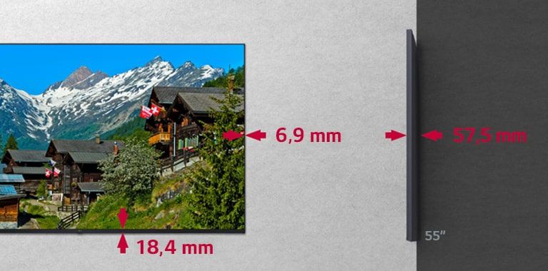 Il est affiché que la taille du cadre est de 6,9 mm sur 18,4 mm et la preuve de sa finesse est apportée avec une profondeur de 57,5 mm.