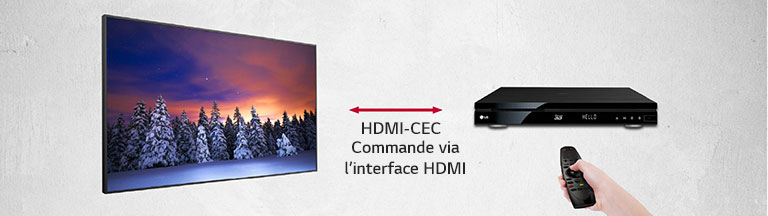 Dans la mesure où l’UM5J intègre une fonction appelée HDMI-CEC, lorsque d’autres appareils sont connectés au téléviseur via HDMI, ceux-ci peuvent être facilement commandés à l’aide d’une télécommande LG.
