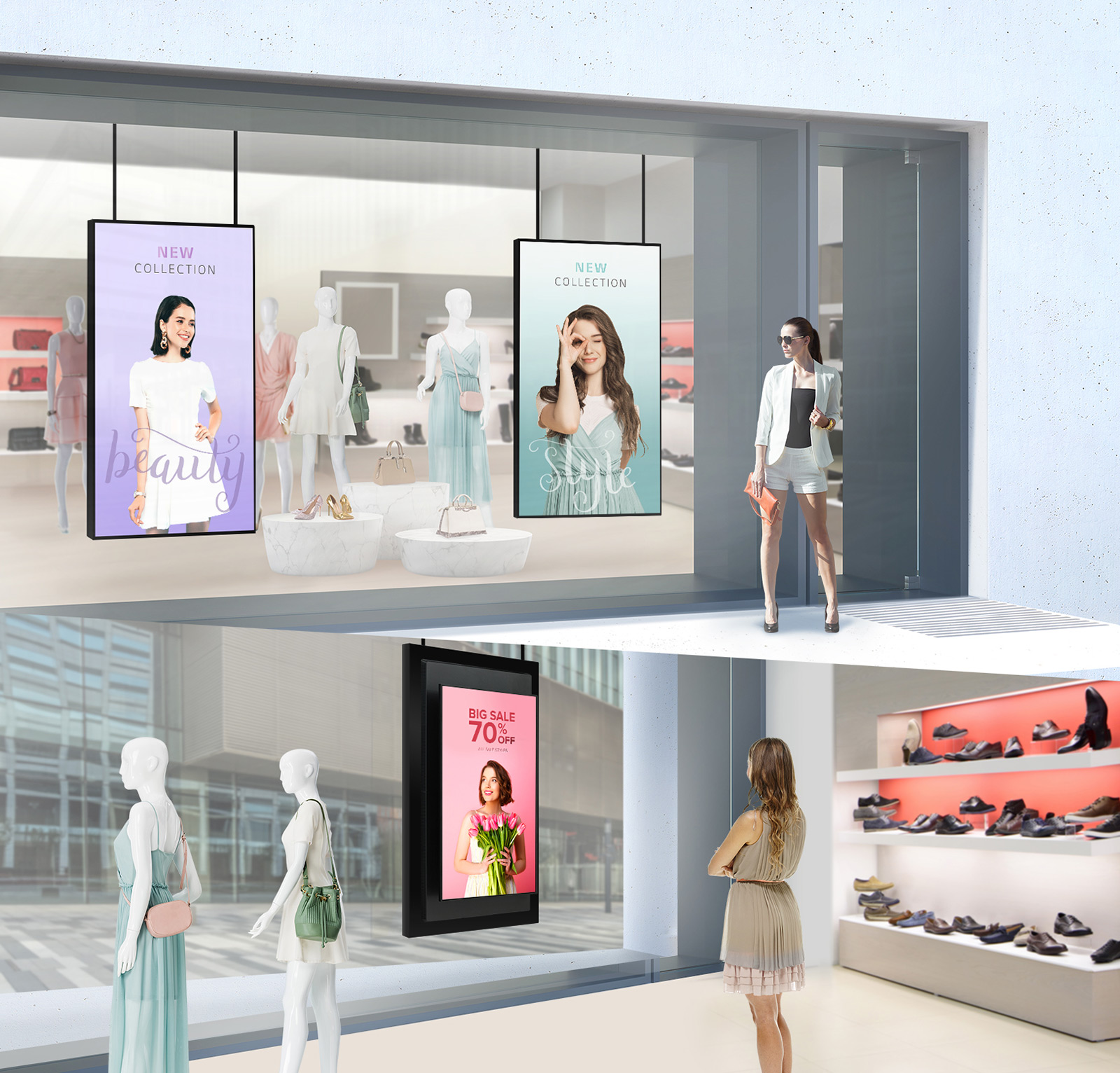 Écran d’affichage double face à luminosité élevée Face aux fenêtres de la série XS4G-B de 75''