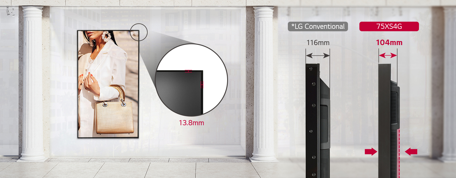 Design fin de la série XS4G-B UHD 75'' de vitrine