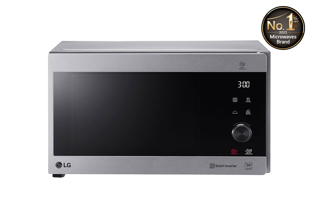 LG Four à micro-ondes de 42 litres, argent, technologie Smart Inverter avec 10 ans de garantie, grill, Front view, MH8265CIS