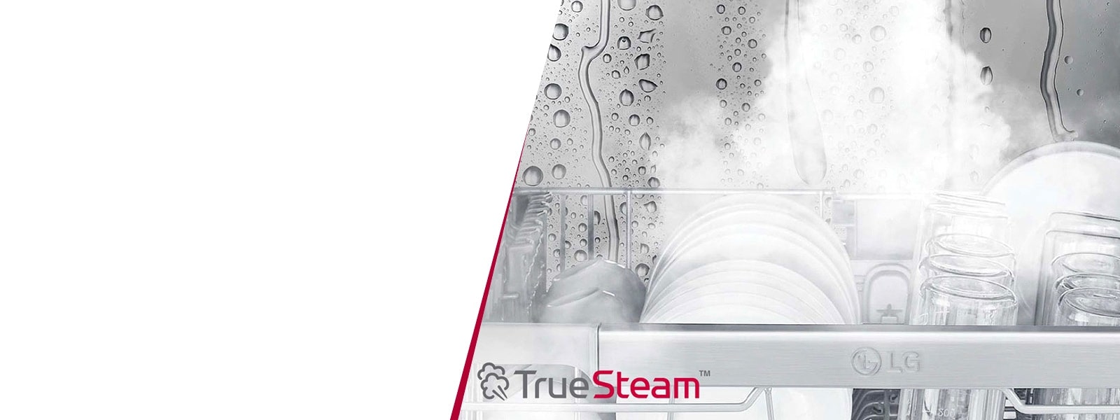 Démonstration du jet vapeur TrueSteam à l'intérieur d'un lave-vaisselle LG