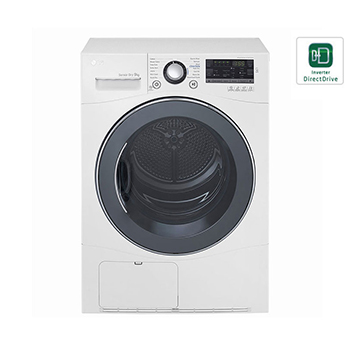Sèche-linge à chargement frontal de 9 kg, blanc, doté d’un moteur Inverter Direct Drive, d’un système Sensor Dry, d’un éclairage LED et d’une technologie Smart Diagnosis