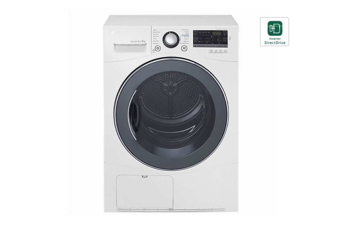 LG Sèche-linge à chargement frontal de 9 kg, blanc, doté d’un moteur Inverter Direct Drive, d’un système Sensor Dry, d’un éclairage LED et d’une technologie Smart Diagnosis, RC9066A3F