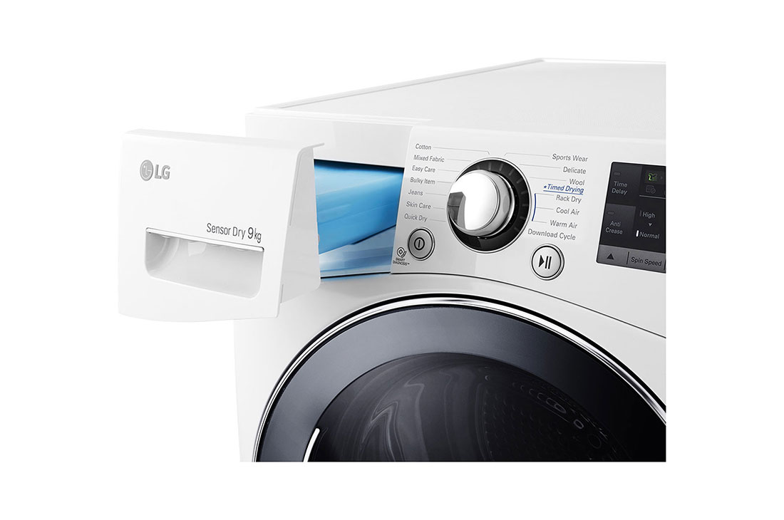 LG Sèche-linge à chargement frontal de 9 kg, blanc, doté d’un moteur Inverter Direct Drive, d’un système Sensor Dry, d’un éclairage LED et d’une technologie Smart Diagnosis, RC9066A3F, thumbnail 3