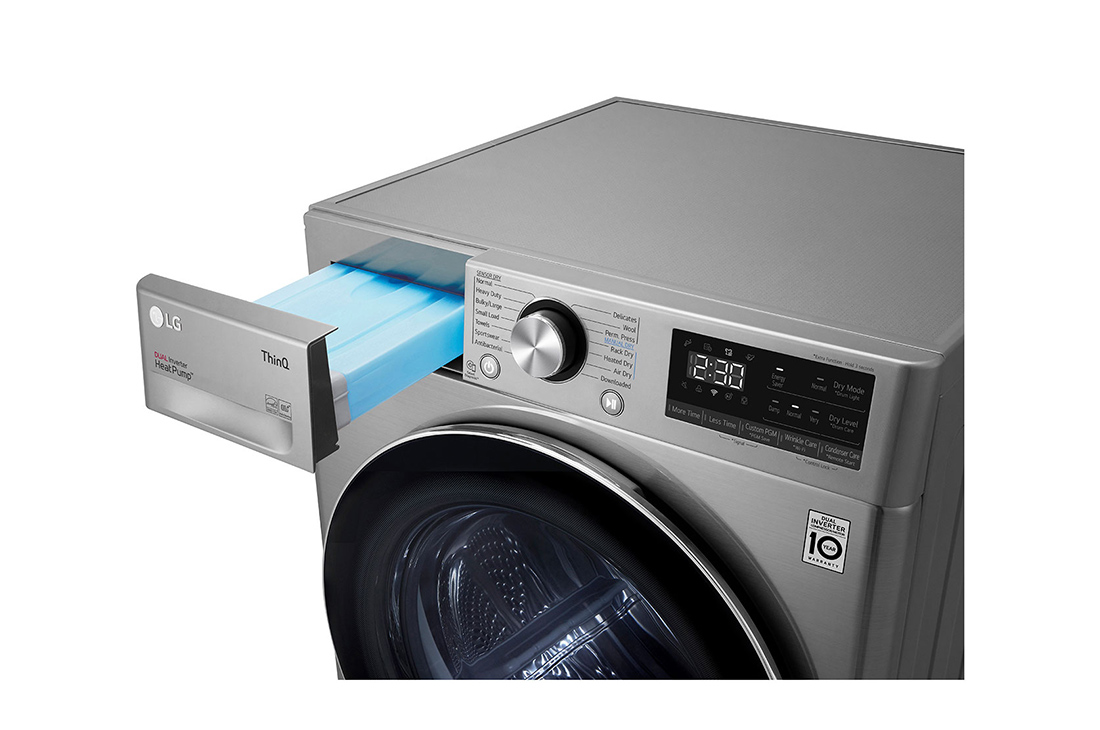 LG Sèche-linge 9 kg à pompe à chaleur, Dual Inverter ThinQ VCM, Top drawer open, RH90V9PV8N, thumbnail 10
