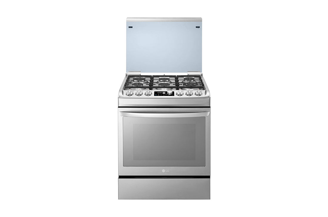 LG Cuisinière à gaz, 6 brûleurs à allumage automatique alimentés par une plaque de fonte émaillée, d’un revêtement supérieur en verre, d’une capacité de four de 153 litres et de la fonction EasyClean (Four), LF762S, thumbnail 2