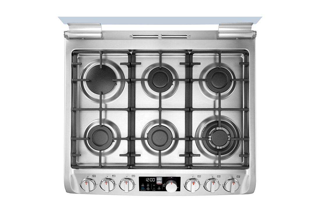 LG Cuisinière à gaz, 6 brûleurs à allumage automatique alimentés par une plaque de fonte émaillée, d’un revêtement supérieur en verre, d’une capacité de four de 153 litres et de la fonction EasyClean (Four), LF762S, thumbnail 4
