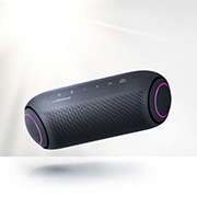 LG XBOOMGo PL5, LG XBOOM Go tilts to the left and floats in the air. The woofer lighting is magenta. , PL5, thumbnail 2