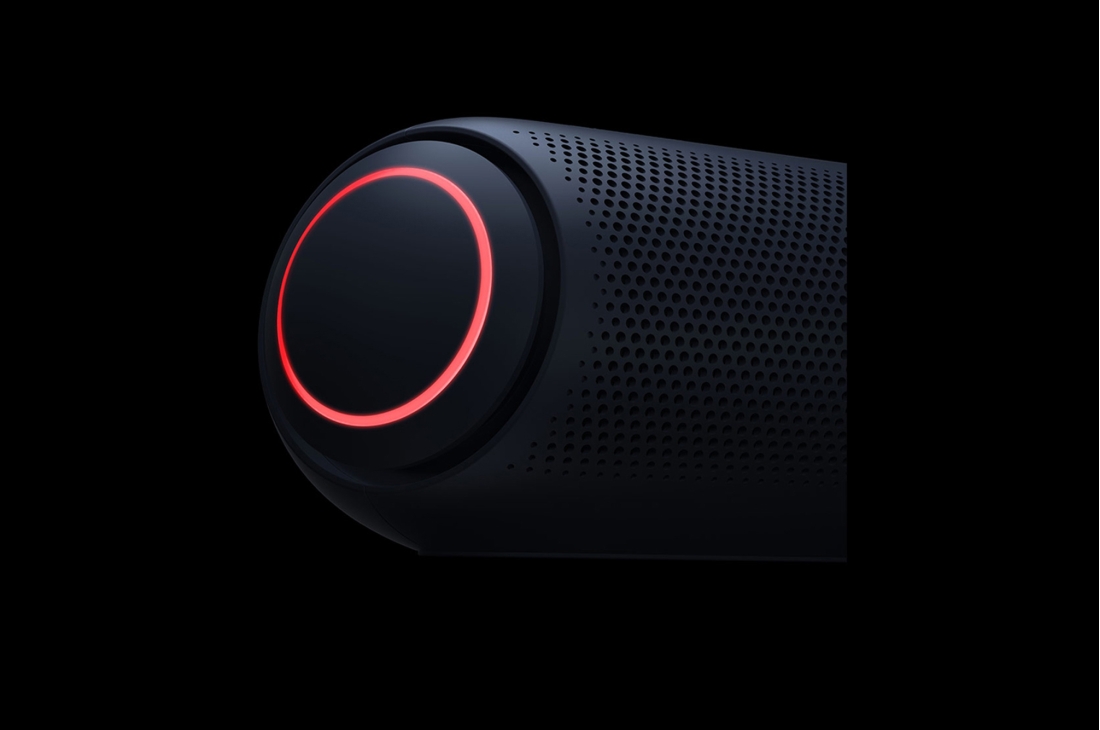 LG XBOOMGo PL5, An XBOOM Go with circular red lighting is pointing up to the top-left corner., PL5, thumbnail 6