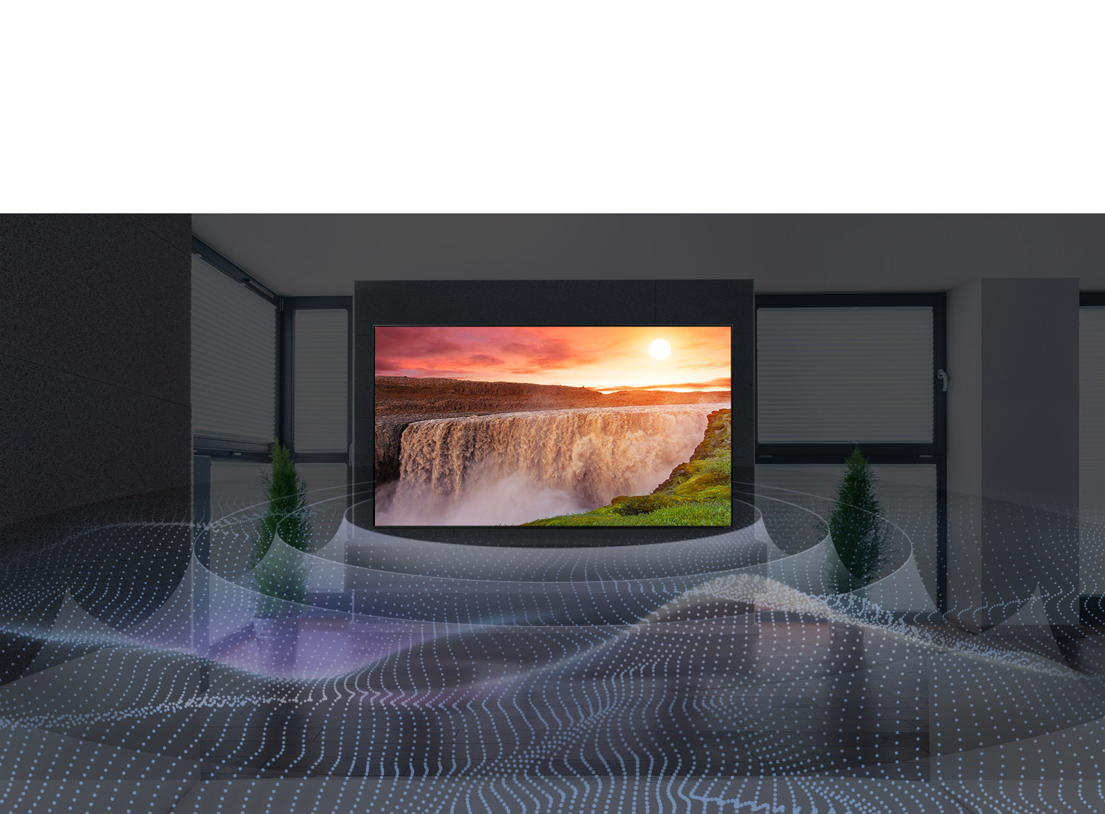 Cascade géante sur le téléviseur avec illustration du son surround