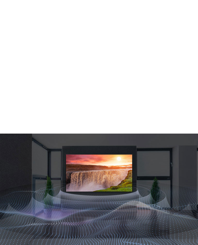 Cascade géante sur le téléviseur avec illustration du son surround